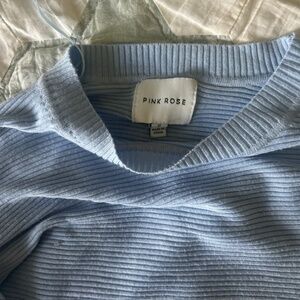 Pink Rose Blue Ribbed Top